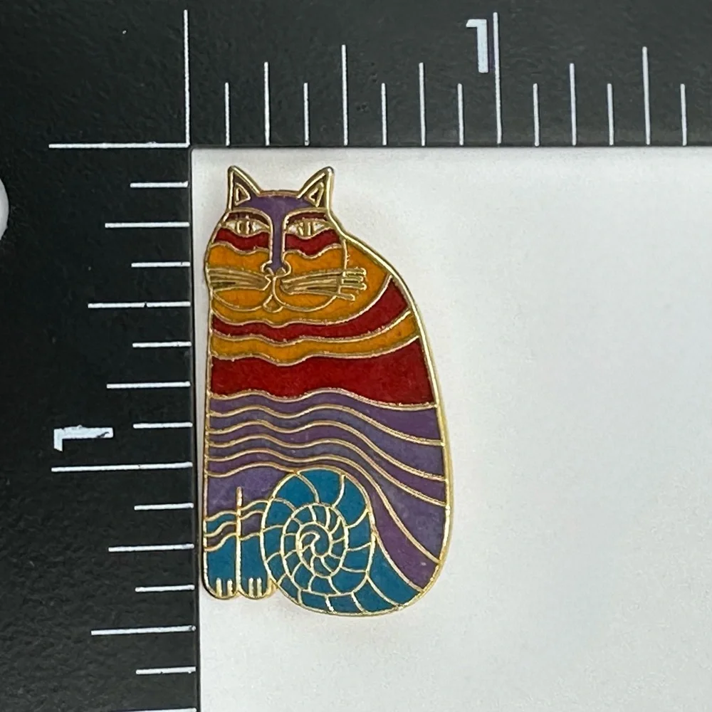 Laurel Burch Vintage Rainbow Cats Earring & Brooch Lapel Pin Set - Picture 5 of 6